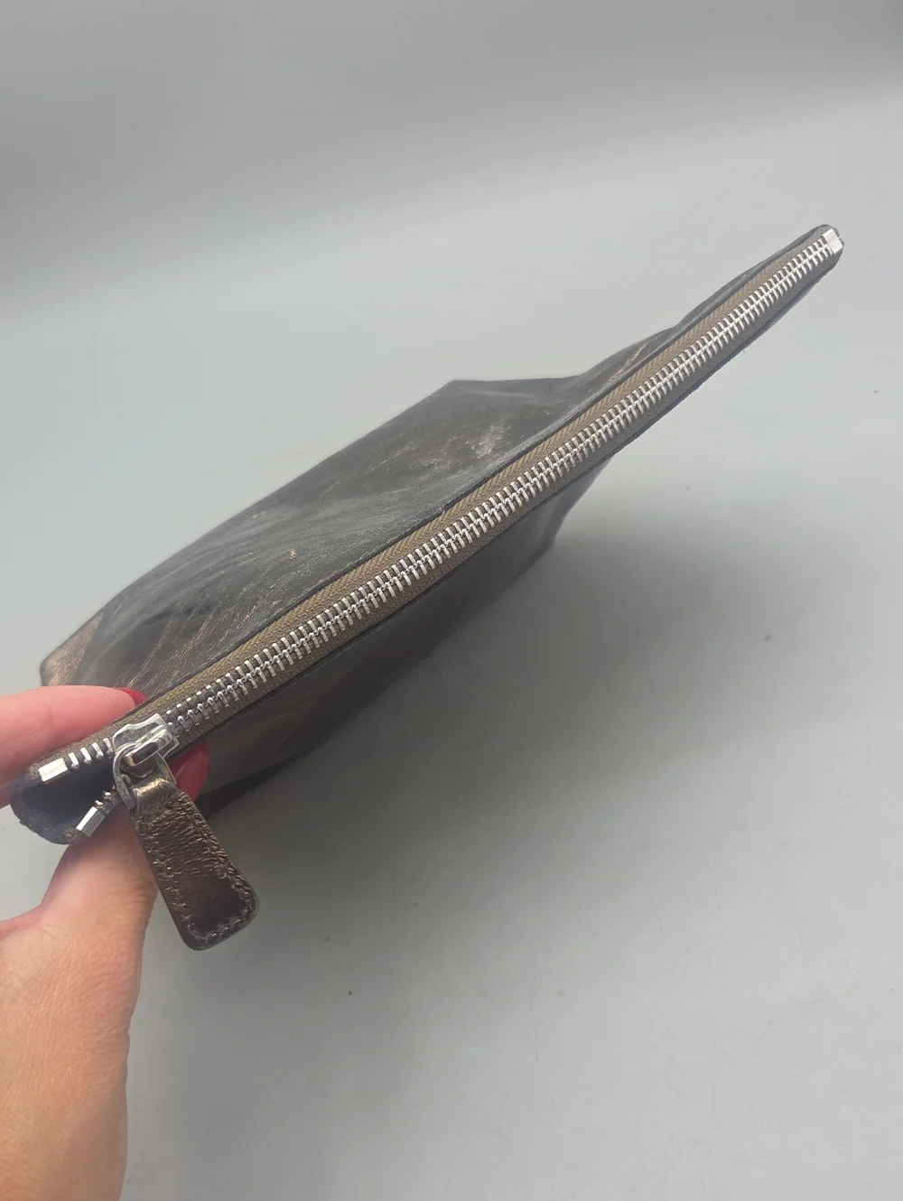 Madewell Distressed Bronze Metallic Leather Wristlet Pouch Goat Leather
